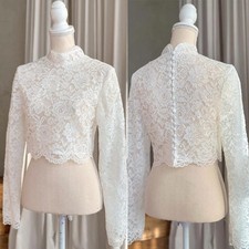 High Neck Bolero Topper Jacket for Bride Appliques Lace Beading Wedding Dresses