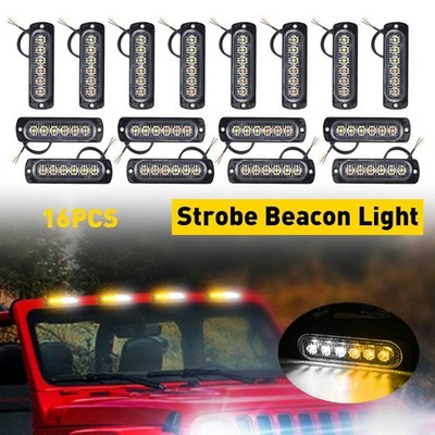 8/16pc Set 6LED Side Beacon Warn Hazard Emergency Flash Strobe Light White Amber