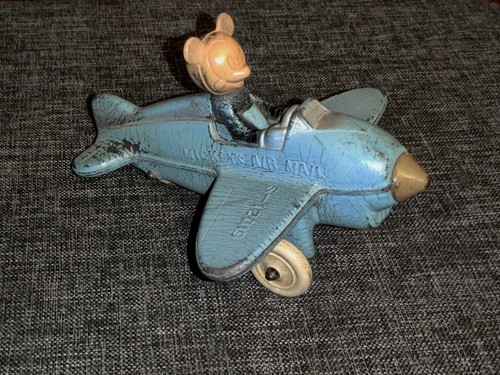 VTG Disney Rubber Mickey Mouse Mickey’s Air Mail Plane S-12019 Blue 6-1/2"