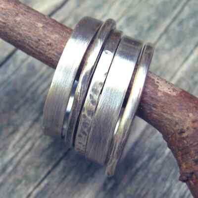 925 Sterling Silver stacking 5 ring bands wide band gift for her
