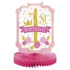 1st Birthday Pink Gold Girls Centerpiece Honeycomb 14"