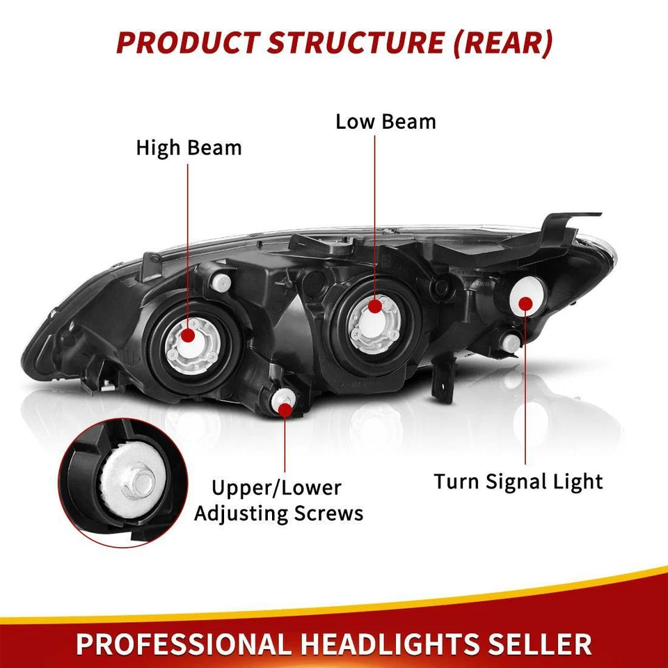 Chrome Headlights Amber Corner Lamps Pair for 2004-2005 Honda Civic 2/4 Door - Image 4 of 4