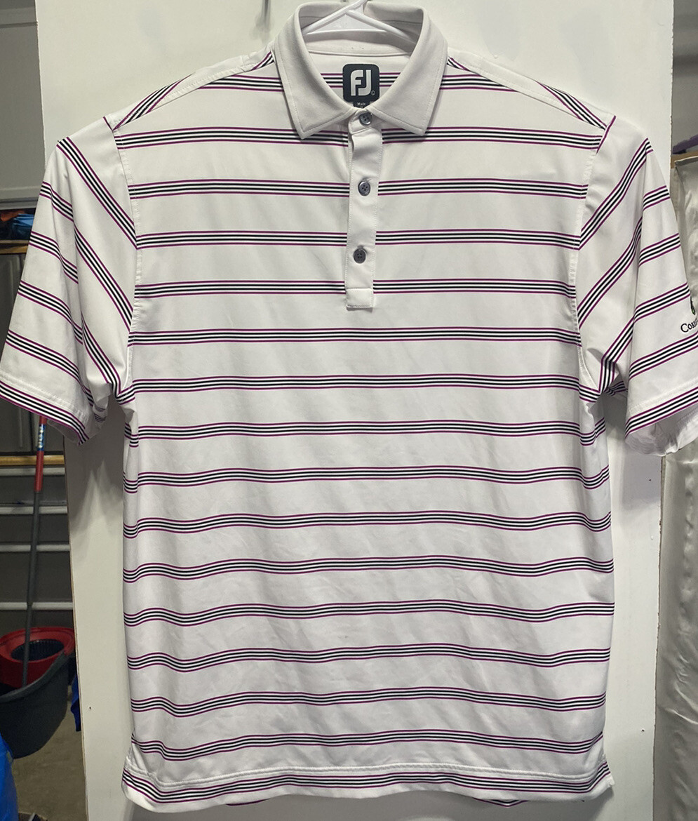 FootJoy Mens Golf Polo White Striped Short Sleeve Siz… Gem