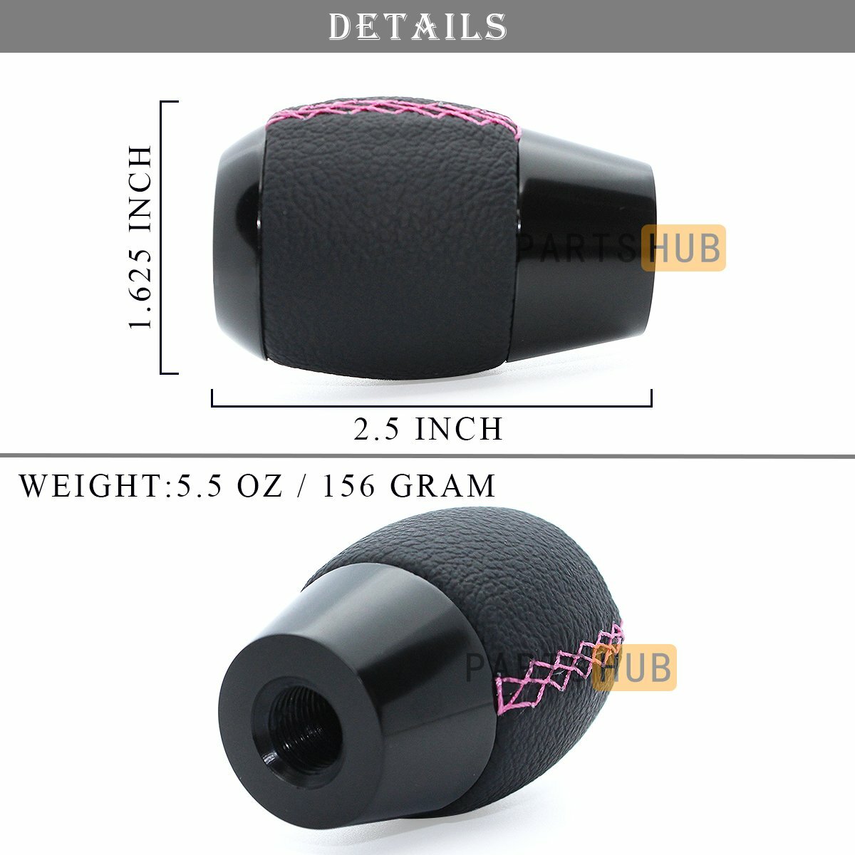 JDM M12 x 1.25 Black Leather Pink Stitching 6 Speed Manual Shift