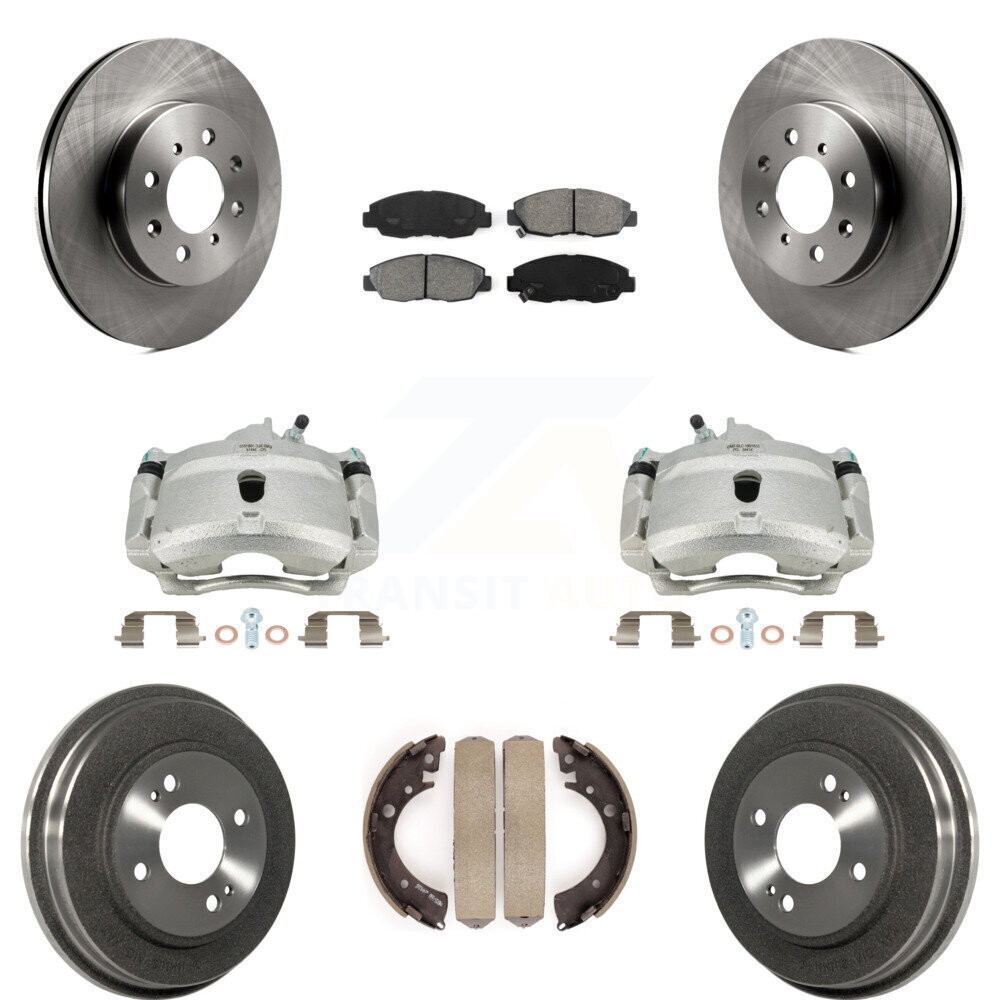 Front & Rear Brake Caliper Rotors Drum Semi-Metallic Pad Kit for Honda Civic