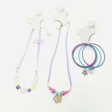 Total Girl Necklaces Bracelet Set Lot of 3 Purple Pastel Star Charms Glitter NWT