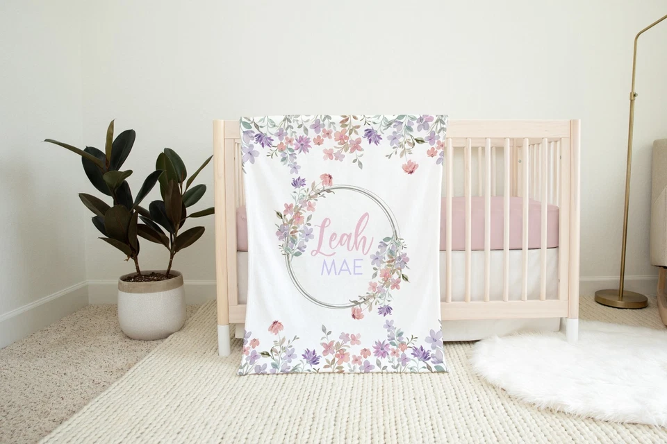 Floral Personalized Baby Girl Blanket, Roses Name Blanket, Minky Newborn Blanket - Image 4 of 4