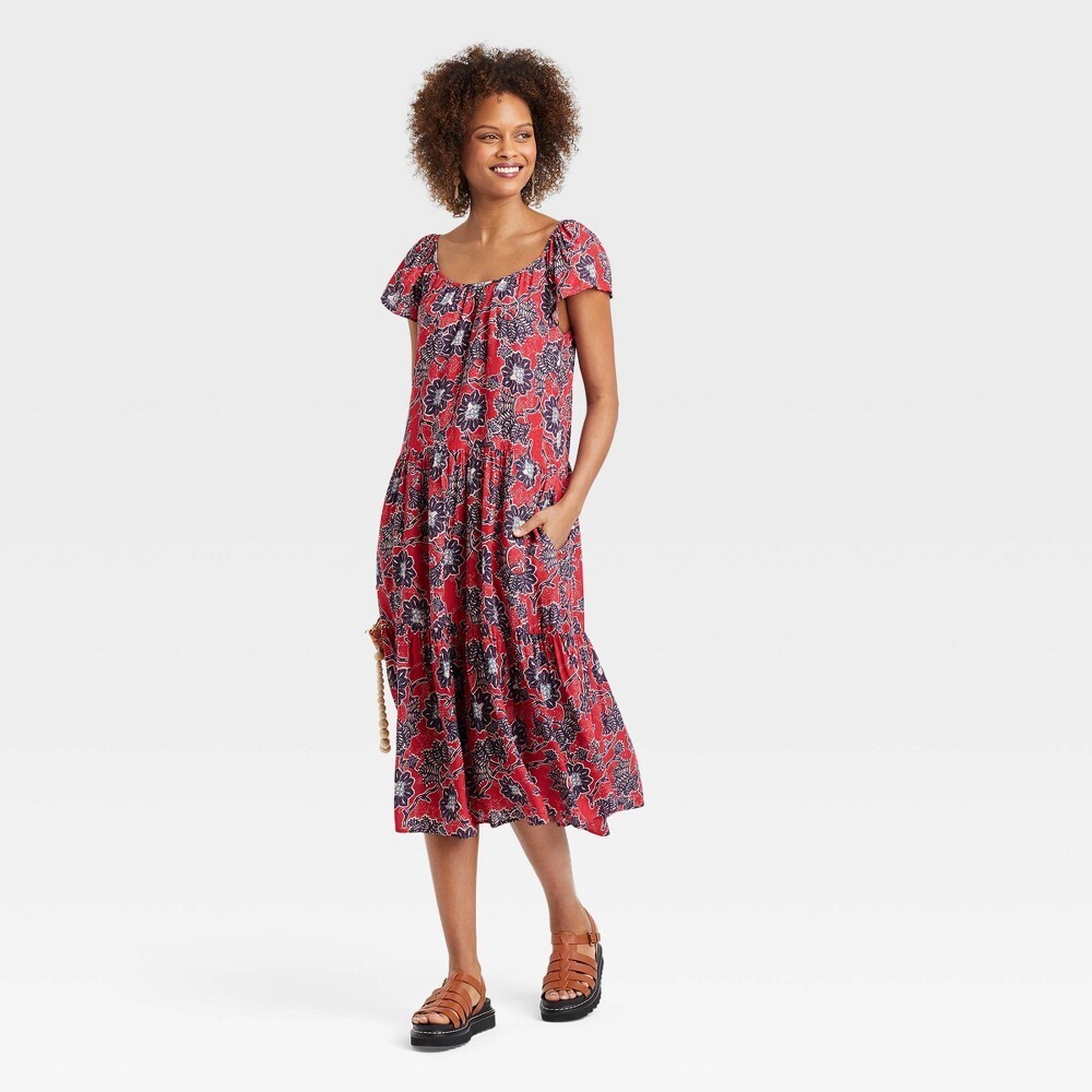 Knox Rose Dresses | Knox Rose Size Xs Bohemian Red & Navy Blue Midi Dress Nwt | Color: Red | Size: Xs | Pm-25398380's Closet