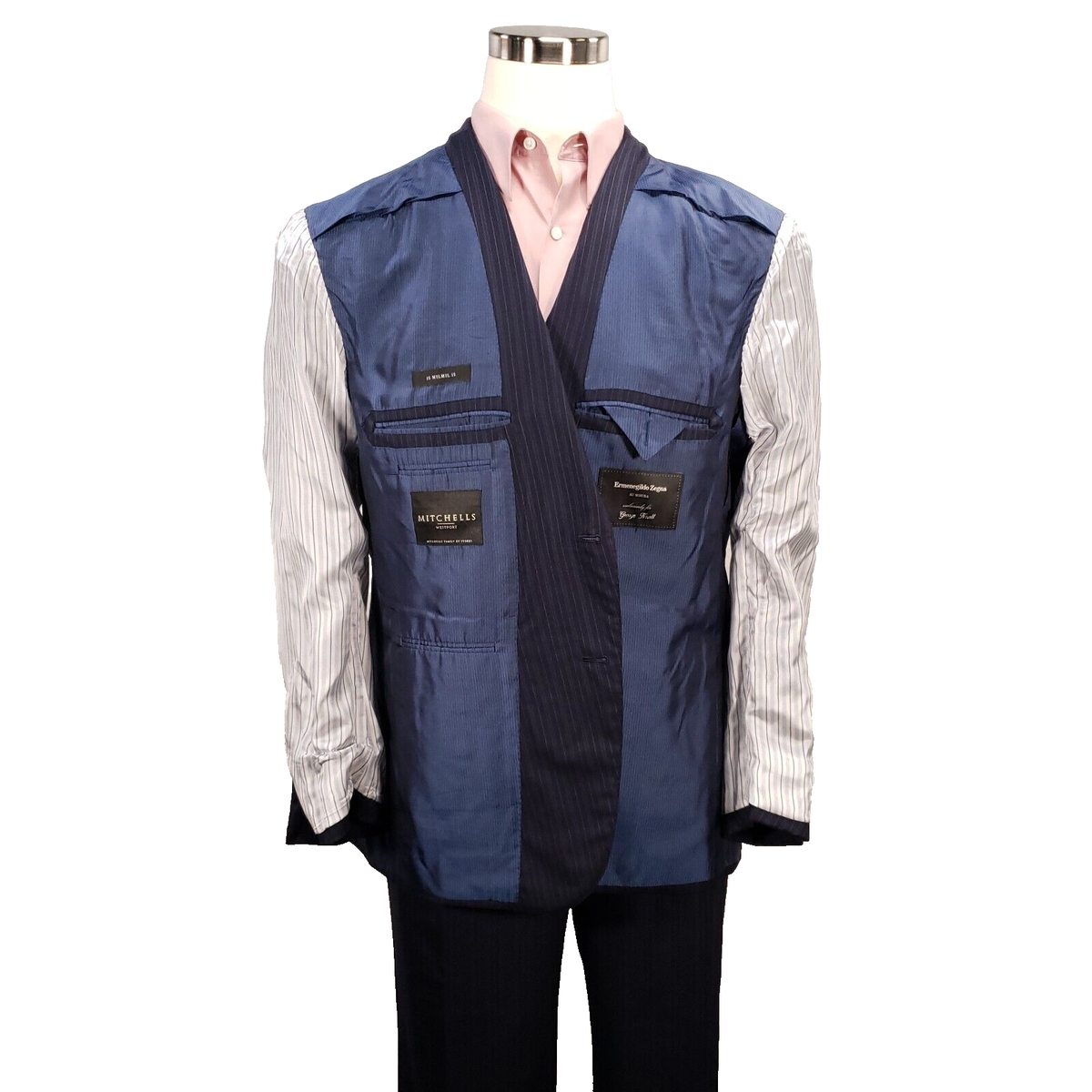 Ermenegildo Zegna Su Misura Mens Suit 46 Pants 40x26.5 Blue Ermenegildo Zegna Su Misura Mens Suit 46 Pants 40x26.5 Blue