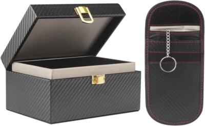 RFID Schlüssel Signal Blocker Box + 1 Etui Auto Schlüsselanhänger Sicherheit Anti Diebstahl Faraday