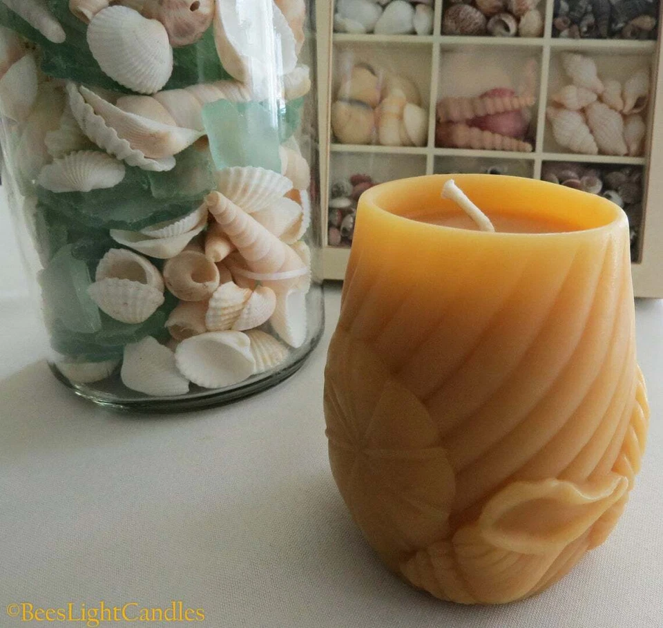Sea Shell Beeswax Candle / 100% Natural Bees Wax Beach Ocean Shore Shells Pillar - Image 3 of 4