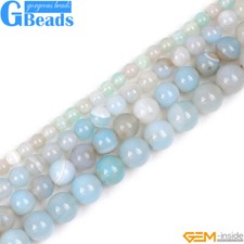 Big Hole Natural Round Sky Blue Banded Agate Beads Jewelry Making Free Shipping