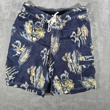 Lands' End Men's Navy Fishing Print Swim Trunks Board Shorts Medium M