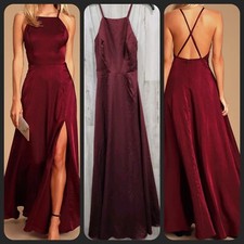 LULUS Total Beauty Burgundy Satin Backless Maxi Dress Gorgeous Size SMALL NWOT 