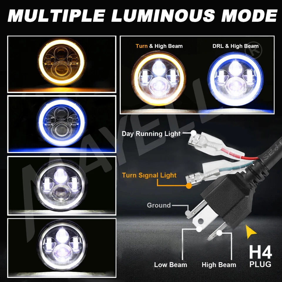 Faros sellados LED de 7 pulgadas 2 piezas ojos de ángulo azul para Jeep Wrangler JK LJ SUV Foto 2 de 4