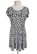 MICHAEK KORS Women Mini Fit &Flare Dress Size L Black White Floral Crew Neck 77P