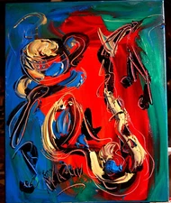 MUSIC "COFFEE  JAZZ " SAXOPHONE PAINTING  by Canadian artist  Original