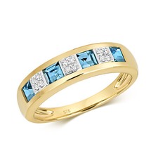 9k Yellow Gold Half Eternity Diamond Ring 0.06 Carat with Blue Topaz 203977U