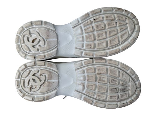 Chanel sneaker camoscio tessuto taglia 40,5 avorio beige pelle logo CC scarpe - Foto 6 di 9