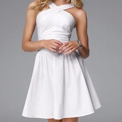Victoria's Secret Moda International White Cotton Halter Dress Fit Flare 10