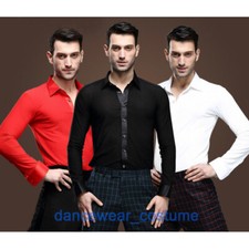Men Boy Ballroom Latin Rhythm Salsa Dance Shirt Tango Modern Cha-Cha Shirts Tops