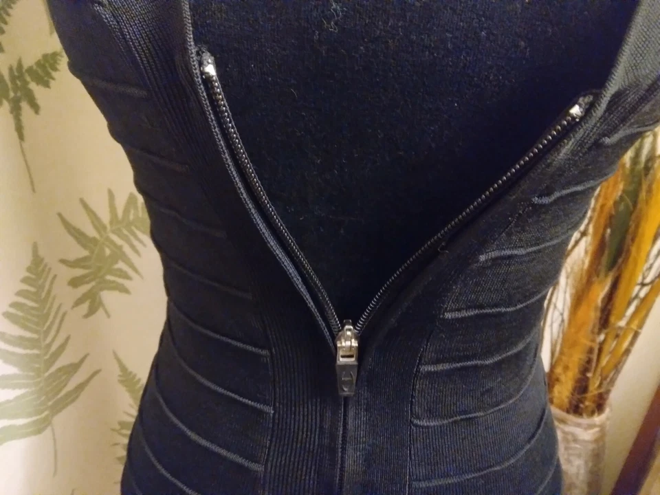 Sexy Vestido Vintage Principios de la década de 2000 Negro Pinup Cremallera Bodycon Años 40 50 A Rayas Onduladas Foto 2 de 4