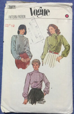 Vintage Vogue 70er 80er Jahre locker sitzendes Blusenshirt Schnittmuster 7877 Größe 12