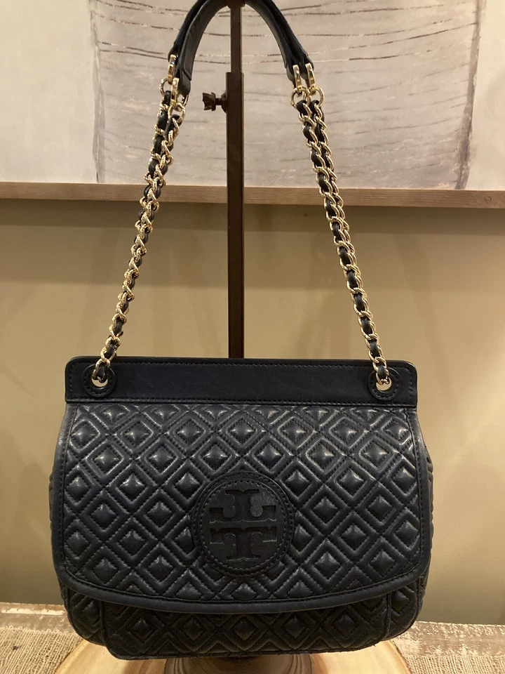 Bolso Bandolera Tory Burch Marion Diamante Acolchado Cuero Cadena Azul Marino Foto 2 de 4