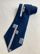 Vintage Necktie 1970's Swing Wide Neck Tie Blue Abstract Art Deco Jacquard