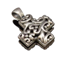 925 Sterling Silver  Vintage Openwork Scroll Religious Cross Pendant  PT21797