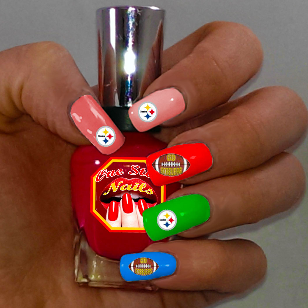 Set of 32 Pittsburgh Steelers Vinyl Peel and Stick Nail Decals FAST