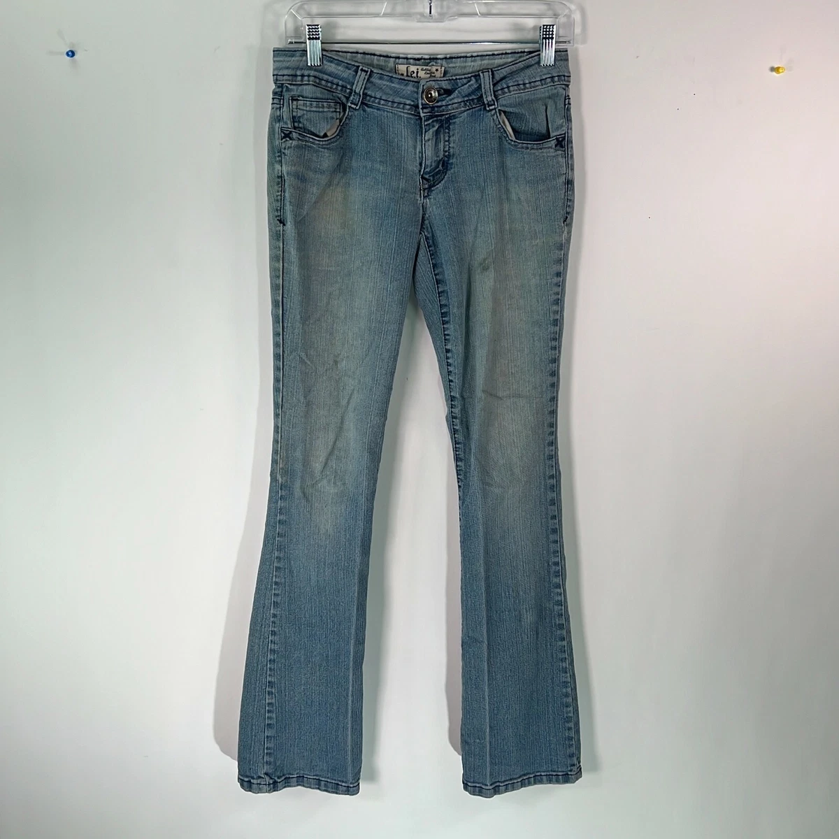 L.e.i. Womens Flat Front Ultra Low Rise Casual Blue Denim But Coot Jeans Size 5