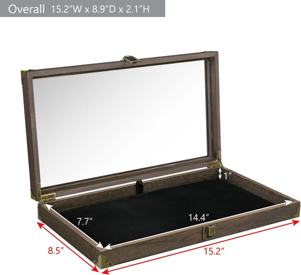 Vitrina de cuchillos de madera, vidrio templado, estera de terciopelo negro, bisagras metálicas, marrón Foto 4 de 4