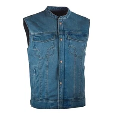 Highway 21 Iron Sights Club Collar Denim Motorcycle Vest Men's Sizes MD - 3X