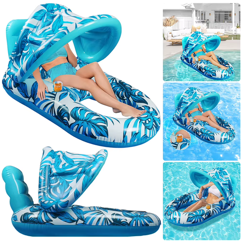 Inflatable Pool Float with Canopy For Adult , Cup Holder, Hammock Recliner Chair