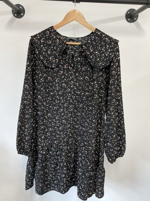 Papaya Matalan Size 16 Black Floral A Line Dress Knee Length C702