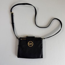 Michael Kors Black Leather Crossbody Wallet Purse Bag
