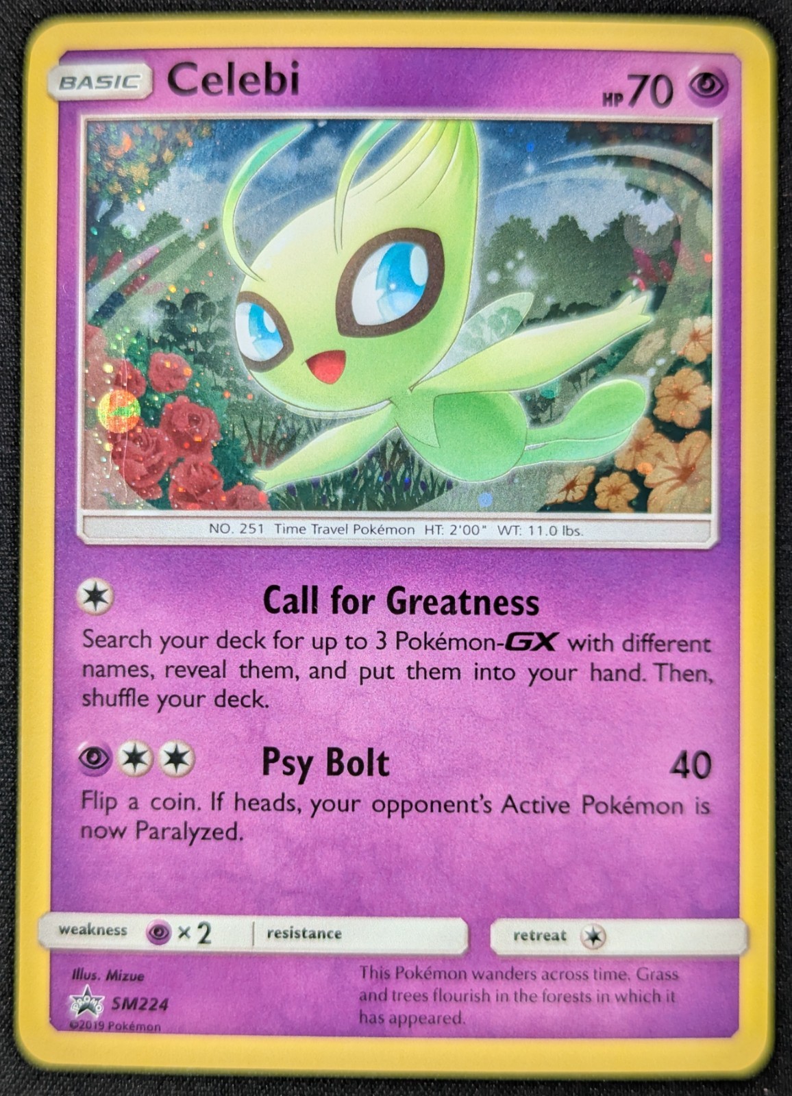 Celebi 2019 Black Star Promo Cosmos Holo Rare Pokemon Card SM224 (NM)