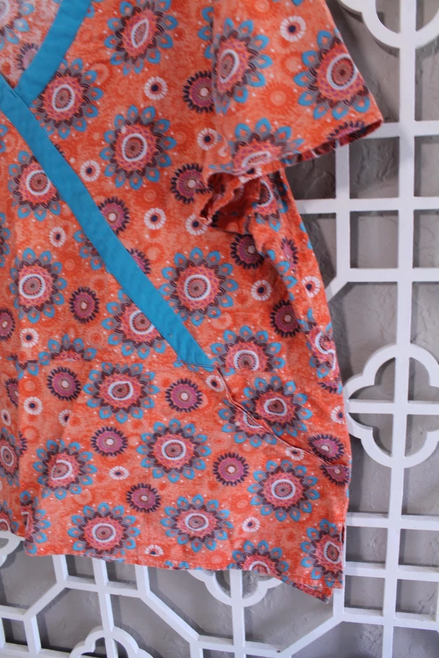 Dickies Scrub Top Orange Medical Nurse Womens XL Pullover Workwear Geometric - Image 3 of 4