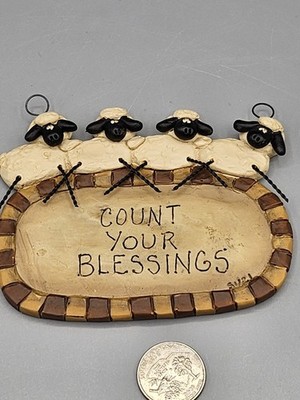 Rare Vintage Suzi Skoglund Sheep Plaque. ''Count Your Blessings '' 