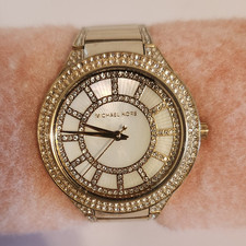Michael Kors Quartz Analog Watch Gold Metal Band Diamond Bezel White Dial Women