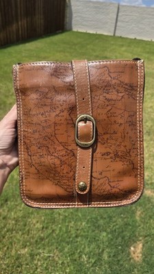 Patricia Nash VENEZIA Pouch Crossbody Leather SIGNATURE MAP PRINT Riot Rust