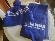 Blue Knit Stocking Hat & Scarf Nestlé Beverage Company Waverly Iowa 1994 Dairy 