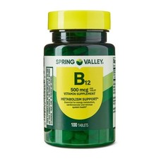 Spring Valley Vitamin B12 Supplement, 500 mcg, 100 Count, Tablets for Metabol...