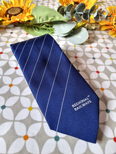 Regional Railways Men's tie dark blue striped Polyester Vintage Costello
