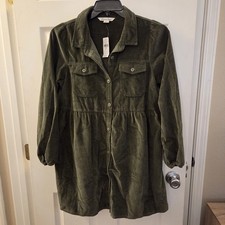American Eagle sz M olive green corduroy 100% cotton shirt dress NWT casual