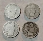 Lot of 4 Barber Quarters 1907 P 1908 O 1909 P 1910 P🔥$1 Face 🔥 90% Silver #98
