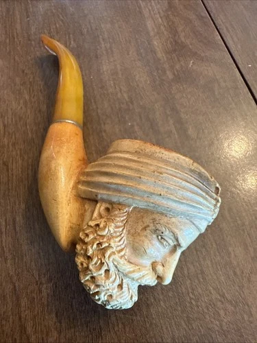 VINTAGE TURKISH SULTAN MEERSCHAUM TOBACCO PIPE BAKELITE CURVED STEM EGG YOLK