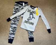 NWT Gap Kids 10 Boys Shark Gray Navy Blue Pajamas PJs Do Not Disturb 35