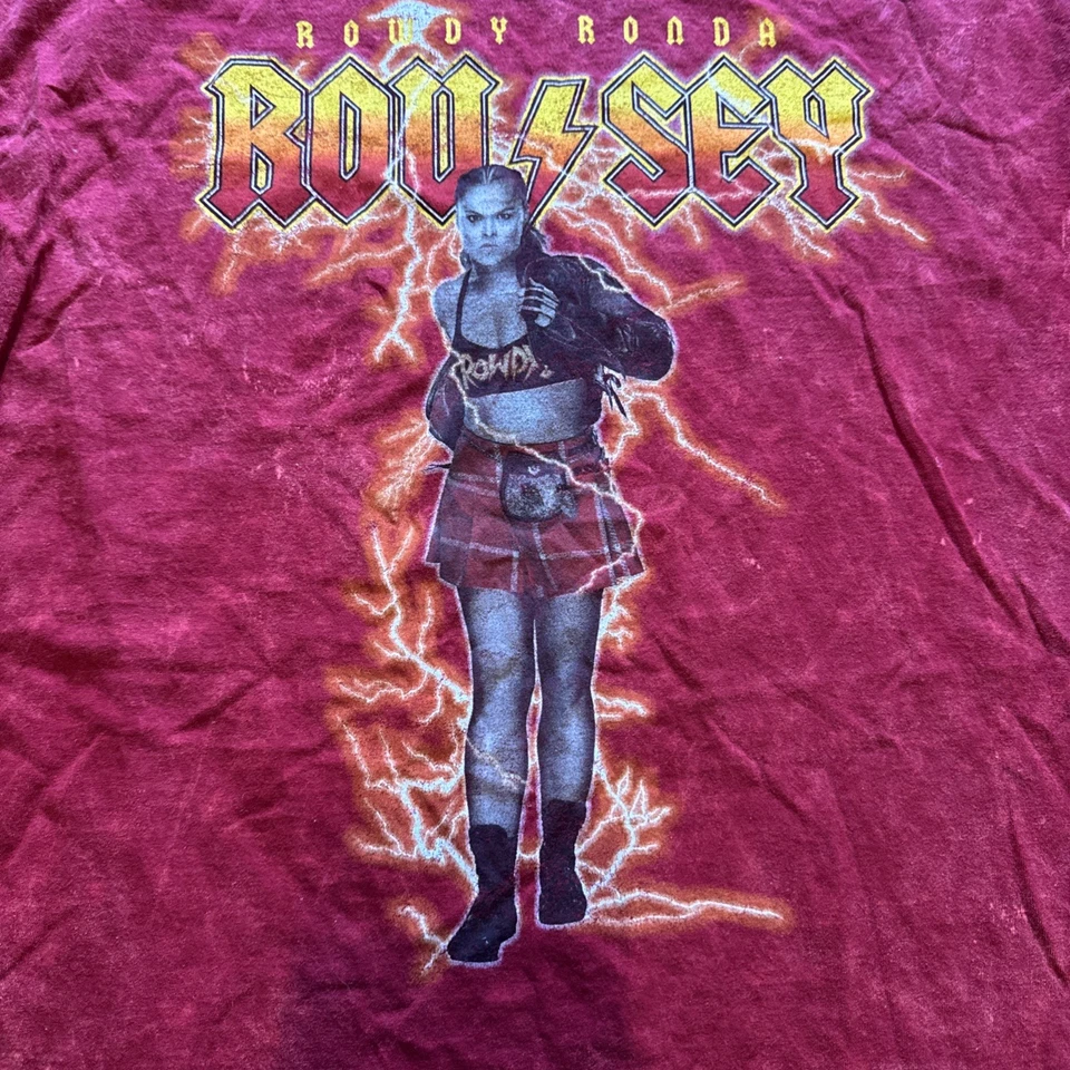 Rowdy Ronda Rousey WWE Authentic Red T-Shirt Mens Size Medium XL - Image 2 of 4
